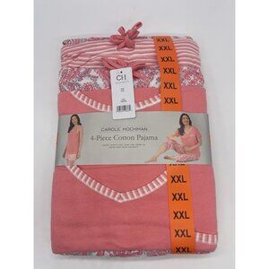 CAROLE HOCHMAN Womens Sz 2X Coral Pink Paisley *4-Piece* Pajamas Set Comfy Soft